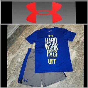 Under Armour Royal Blue, Gray Shorts & Royal Blue Neon Yellow Top boys size YSM